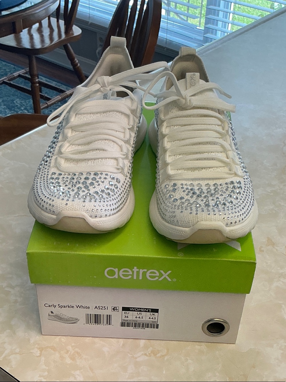 Aetrex Carly Sparkle Rhinestone White Sneakers